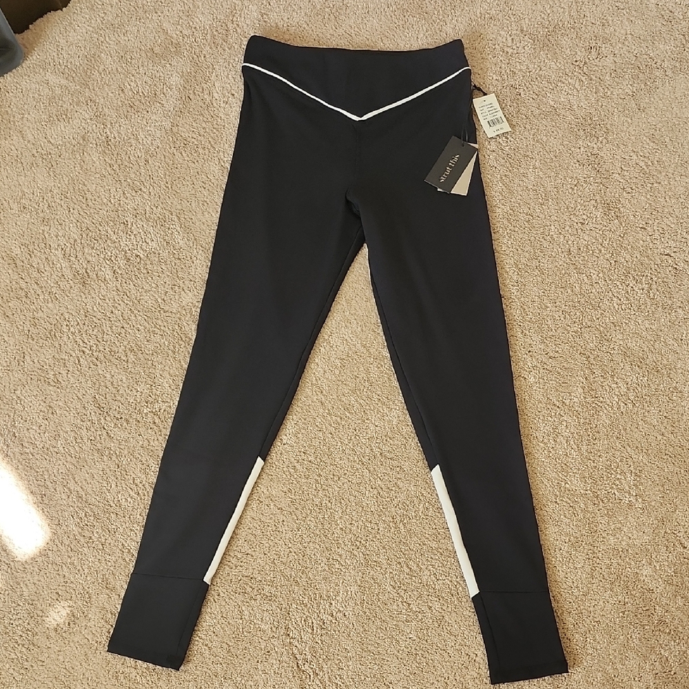 Stylish Black Leggings with White Accents